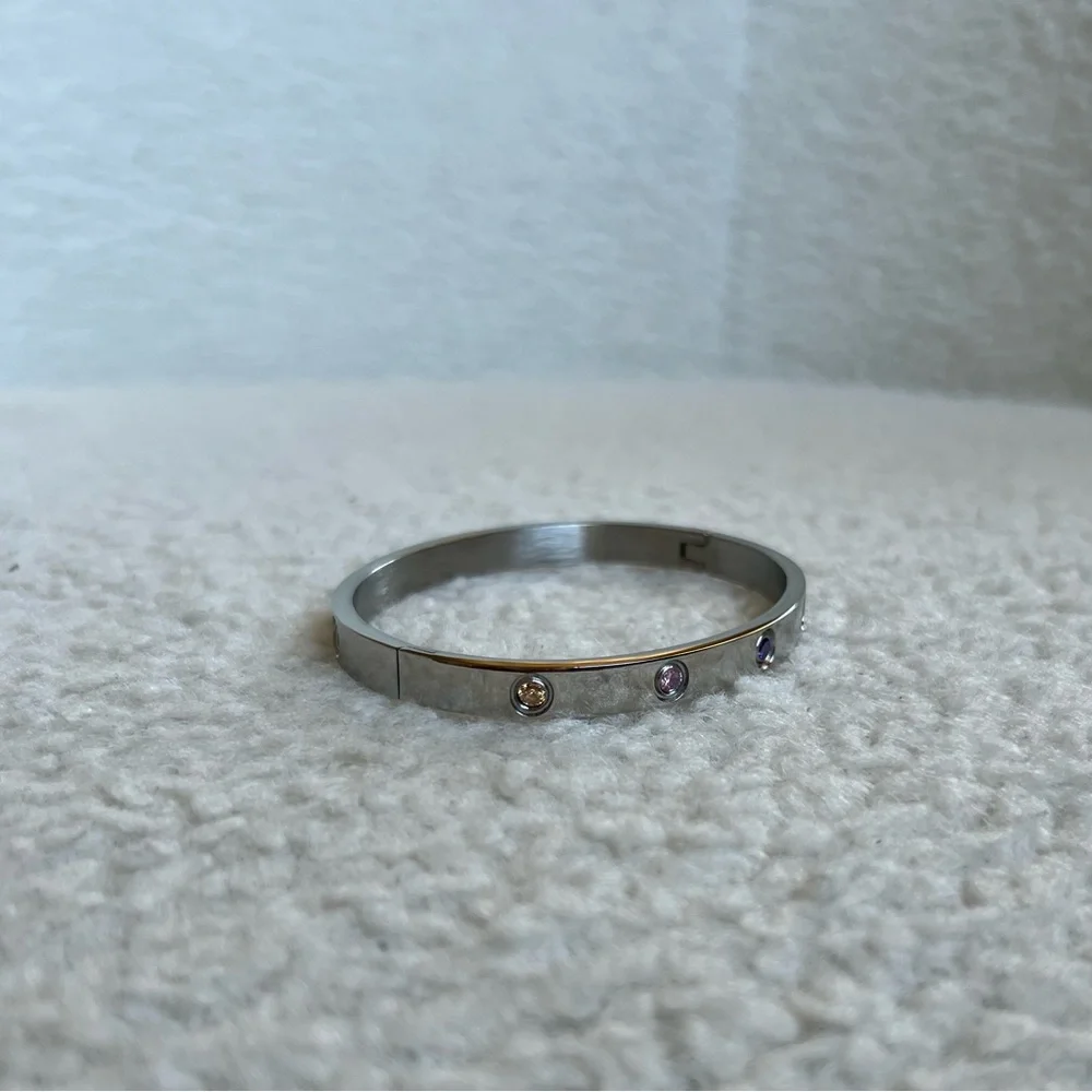 Stainless Steel Multi Color Stone love Bracelet | Silver - Picture 2 of 5